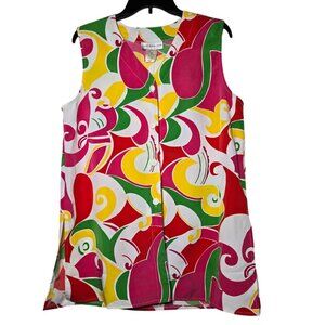 Susan Graver Sleeveless Button Front Top Size Medium Groovy‎ Vintage Art NWT